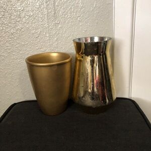 Two Gold Tone Regency MCM Vase Planters Home Decor. Measurement in pics.